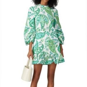 Staud Women’s Paisley Carolina Dress Green White Paisley Print Sz 2